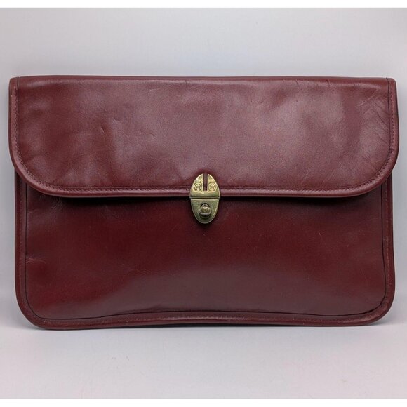 Vintage 70s ETIENNE AIGNER Smooth Leather Clutch Bag Handbag Oxblood Red VTG - Picture 2 of 6